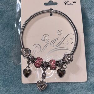 Chloe Silver Bracelet with Pink Heart Charms